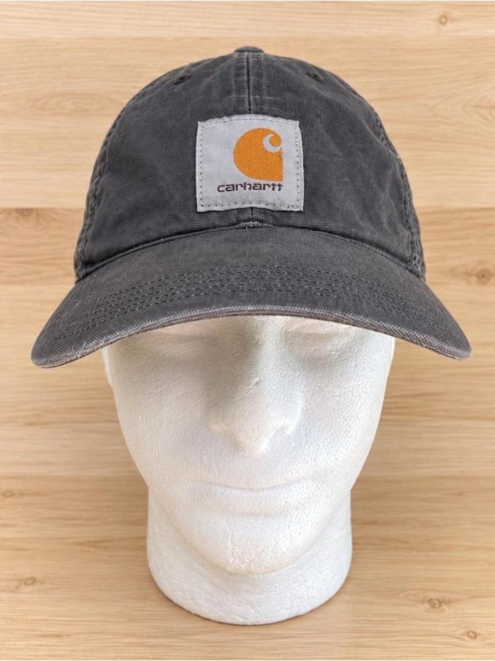 Carhartt Charcoal Washed Cotton Logo Cap with Orange Patch